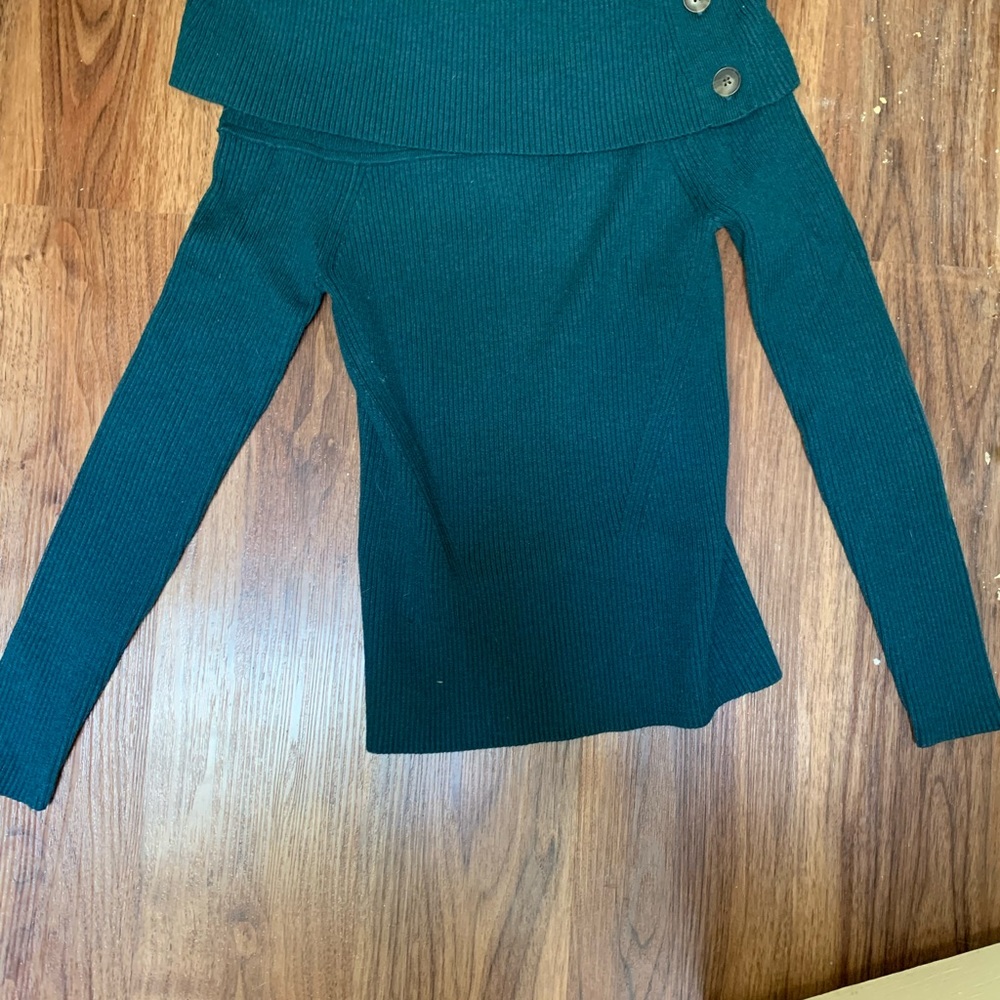 Beautiful blue/green off the shoulder shirt from Banana Republic.